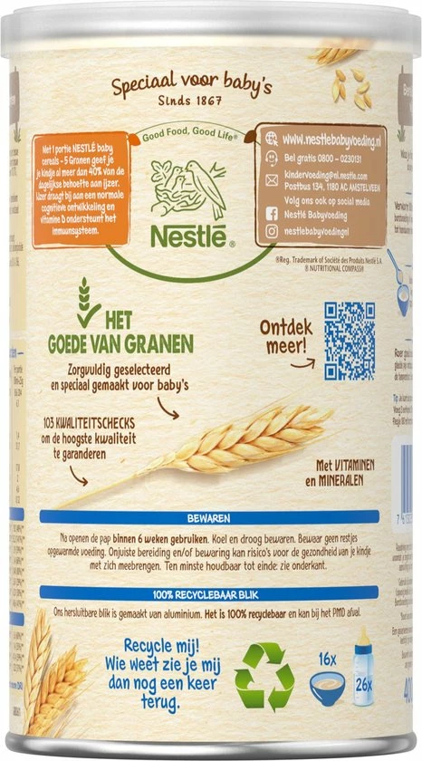 Nestl? Nestl Baby Cereals 5 Granen - Babypap - Vanaf 6 Maanden - 3 Stuks - Totaal 48 Porties 6 Nestl? Nestl Baby Cereals 5 Granen - Babypap - Vanaf 6 Maanden - 3 Stuks - Totaal 48 Porties - Afbeelding 6