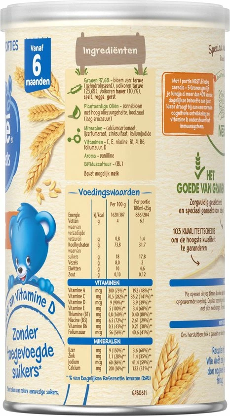 Nestl? Nestl Baby Cereals 5 Granen - Babypap - Vanaf 6 Maanden - 3 Stuks - Totaal 48 Porties 8 Nestl? Nestl Baby Cereals 5 Granen - Babypap - Vanaf 6 Maanden - 3 Stuks - Totaal 48 Porties - Afbeelding 8