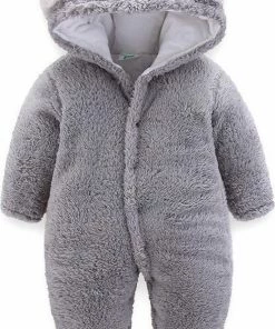 Merkloos Extra Dikke Winter Beren Onesie Jumpsuit Baby - Maat 80 - Grijs