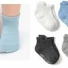 Merkloos 6 Paar - Stevige Antislip Sokken Effen Blauw Grijs (1-3 Jaar) - Jongens Baby En Dreumes Enkelsokjes Anti Slip - Maat 21-24
