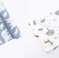 MINIIYOU 2 Stuks Hydrofiele Doeken XL 120x120 Cm - Inbakerdoek Baby - IJsbeer - Sneeuw