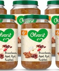 Olvarit Babymaaltijd 6+ Maanden Bruine Bonen Appel Rijst Rundvlees - 6 X 200g