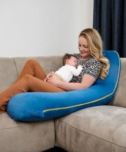 Telano Zwangerschapskussen XXL - Extra Hoes En Opbergtas - Exclusieve Gouden Rits - Velvet Stof - Voedingskussen - U Vorm - Extra Groot - Zijslaapkussen - Blauw -Zwitsal - Winkel 550x365 6