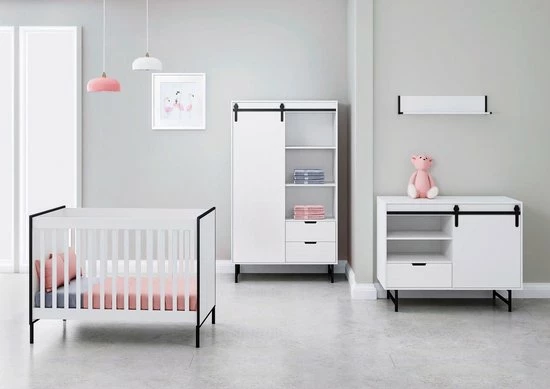 Cabino Babykamer Dalton - Babybed & Commode & Kledingkast - Verstelbare Bodem - Wit 1 Cabino Babykamer Dalton - Babybed & Commode & Kledingkast - Verstelbare Bodem - Wit