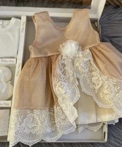 Merkloos Baby Jurk -luxe Feestjurk-doopjurk - Doopkleding -organza Jurk-Frans Borduurwerk-schoentjes- Pasgeboren-new Born-baby Geschenkset- Vintage Jurk Met Tule-lichtbruin Creme Kleur-maat 56/62 -Zwitsal - Winkel 550x417 2