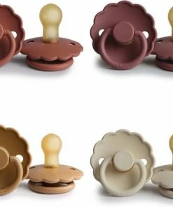 Frigg Fopspeen | Maat 2 6-18 Maanden | 4 Stuks | Daisy | Cappuccino, Sandstone, Woodchuck, Backed Clay