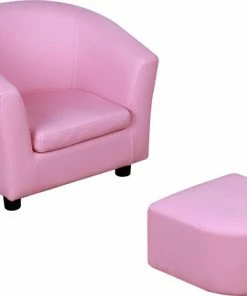 HOMCOM Kinderstoel, Mini-stoel Met Poef, Kinderbank, Meisjes Roze 310-036