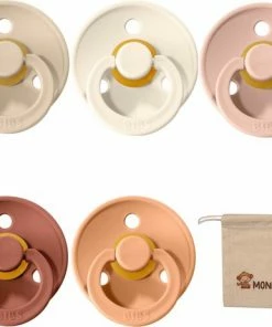 BIBS/Monkiezz Bibs Fopspeen | Met Monkiezz Speenzakje - Maat 2 6-18 Maanden - 5 Stuks - Vanilla - Ivory - Blush - Woodchuck - Peach