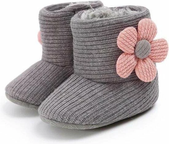 Happy Alpaca Babyslofjes - Winter Sloffen - Grijs - Met Bloempje - Maat 21 Voor 12-15 Mnd (13 Cm) 1 Happy Alpaca Babyslofjes - Winter Sloffen - Grijs - Met Bloempje - Maat 21 Voor 12-15 Mnd (13 Cm)