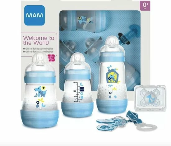 Mam Starter Set Blauw - 2x Anti-Colic Flesjes 160 Ml, 1 Flesje Anti-Colic 260 Ml, 1 Speen START, 1 Speenkoord 1 Mam Starter Set Blauw - 2x Anti-Colic Flesjes 160 Ml, 1 Flesje Anti-Colic 260 Ml, 1 Speen START, 1 Speenkoord