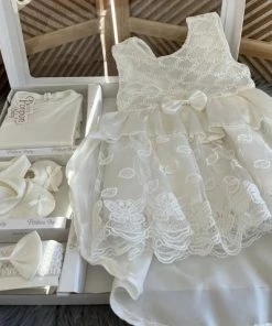 Merkloos Baby Jurk - Doopjurk - Doopkleding -dooppakje- Doopschoentjes- Pasgeboren Baby Jurk-feestjurk Baby's -vlinder Blaadjes Motief-beige/witte Feestjurk -Zwitsal - Winkel 550x478