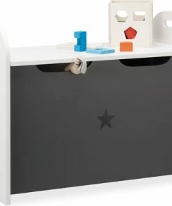 Relaxdays Speelgoedkist Kinderen - Speelgoedbank - Wit-grijs - Speelkist - Opbergkist