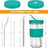 Brynnl Drinkbril Herbruikbare Mason Jar Cups Met 2 Deksels En Rietjes Reinigingsborstel Brede Mond Bubble Tea Cup Reismok Glazen Tumbler Mason Jar Sippy Cup Voor Boba Tea Smoothie Jam (Diep Groen)