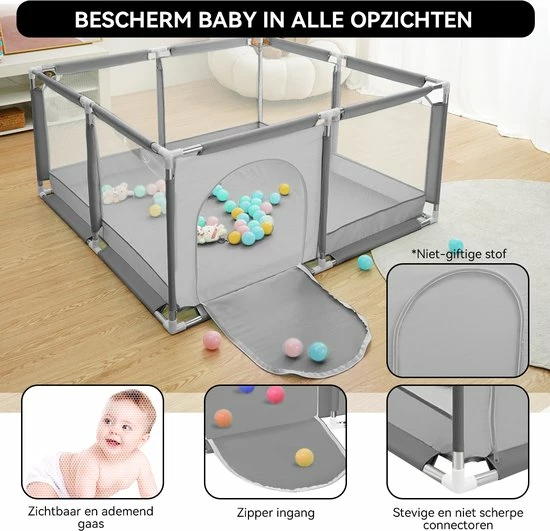 Comomy INSMA Baby Speelbox - 128x128cm Kruipbox - Grondbox - Playpen - Kinderbox - Baby Boxen - Grijs 2 Comomy INSMA Baby Speelbox - 128x128cm Kruipbox - Grondbox - Playpen - Kinderbox - Baby Boxen - Grijs - Afbeelding 2