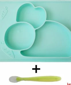 Luxema® - Placemat - Siliconen Placemat Met Bord En Lepel - Mintgroen - Antislip - Baby Placemat - Baby Bord - Baby Lepel - Kinderservies - Siliconen Kinderservies - Topcadeau