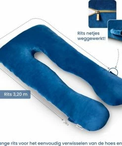 Telano Zwangerschapskussen XXL - Extra Hoes En Opbergtas - Exclusieve Gouden Rits - Velvet Stof - Voedingskussen - U Vorm - Extra Groot - Zijslaapkussen - Blauw -Zwitsal - Winkel 550x535