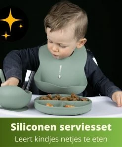 Ik Ben Zo Mooi Onbreekbaar Siliconen Kinderservies Met Zuignap Bordje Voor Baby En Kind - Servies Set Van 5 Stuks - Sage Groen -Zwitsal - Winkel 550x543 2
