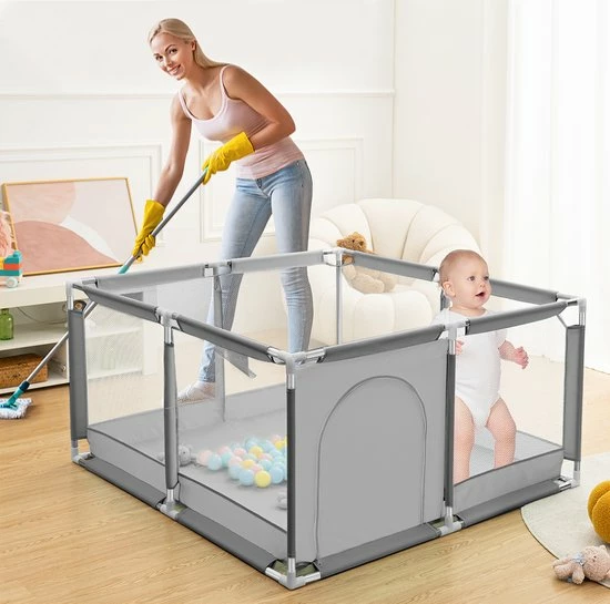 Comomy INSMA Baby Speelbox - 128x128cm Kruipbox - Grondbox - Playpen - Kinderbox - Baby Boxen - Grijs 1 Comomy INSMA Baby Speelbox - 128x128cm Kruipbox - Grondbox - Playpen - Kinderbox - Baby Boxen - Grijs