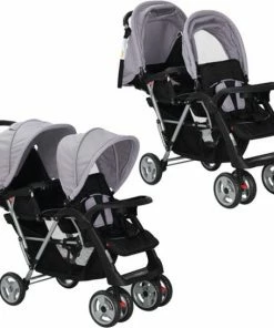 VidaXL Kinderwagen Dubbel Staal Grijs En Zwart