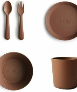 Mushie Serviesset |Set Bord+beker+Kom+Vork En Lepel|5-delig|Caramel|Kinderservies|BIBS|Bestek|Bord|Beker|Cup|Kom|