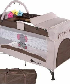 TecTake Reisbed Babybed Campingbed Reisbedje Dodo Bruin - 402203 - 132x75x104cm Incl. Draagtas