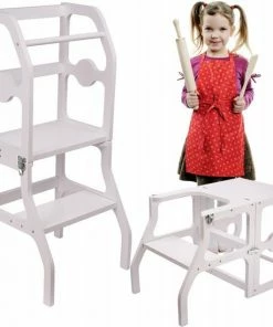 Merkloos Learning Tower / Leertoren - Keukenhulp - Inklapbaar Tot Tafel En Stoel - Wit - Opstap Montessori -Zwitsal - Winkel 550x549 9