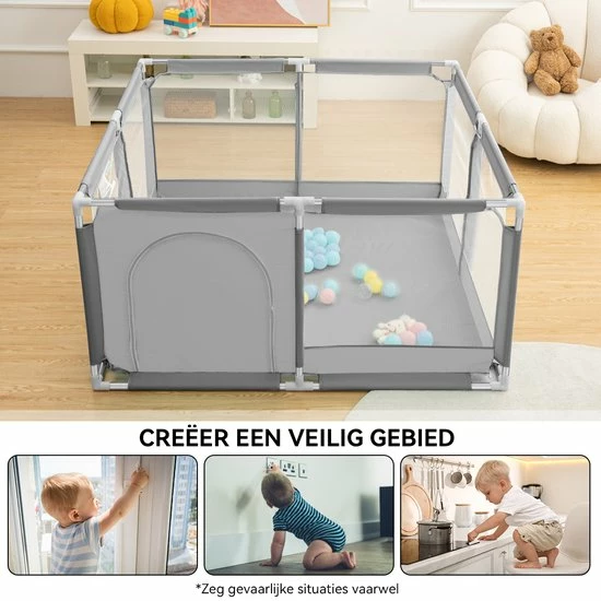 Comomy INSMA Baby Speelbox - 128x128cm Kruipbox - Grondbox - Playpen - Kinderbox - Baby Boxen - Grijs 3 Comomy INSMA Baby Speelbox - 128x128cm Kruipbox - Grondbox - Playpen - Kinderbox - Baby Boxen - Grijs - Afbeelding 3
