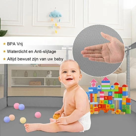 Comomy INSMA Baby Speelbox - 128x128cm Kruipbox - Grondbox - Playpen - Kinderbox - Baby Boxen - Grijs 4 Comomy INSMA Baby Speelbox - 128x128cm Kruipbox - Grondbox - Playpen - Kinderbox - Baby Boxen - Grijs - Afbeelding 4