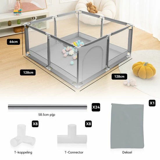 Comomy INSMA Baby Speelbox - 128x128cm Kruipbox - Grondbox - Playpen - Kinderbox - Baby Boxen - Grijs 5 Comomy INSMA Baby Speelbox - 128x128cm Kruipbox - Grondbox - Playpen - Kinderbox - Baby Boxen - Grijs - Afbeelding 5