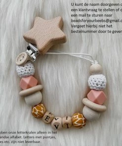 Babybeads - Speenkoord Met Naam - Limited Edition Lichtroze Met Dierenprint - Gepersonaliseerd Kraamcadeau