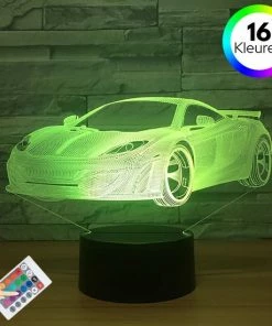 ANiMU 3D Lamp - 16 Kleuren - Auto - LED Illusie - Bureaulamp - Nachtlampje - Sfeerlamp - Dimbaar - USB Of Batterijen - Afstandsbediening - Cadeau Voor Jongens - Kinderen