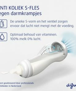 Difrax Glazen Babyfles 250 Ml Natural - Anti-Colic - Blauw - 1 Stuk -Zwitsal - Winkel 550x550 378