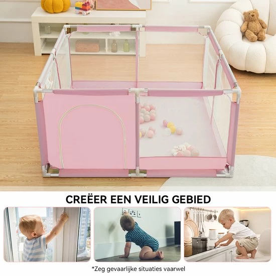 Comomy Grondbox - Vierkant Speelbox - Spel Kasteel - 128x128x66cm - Roze 5 Comomy Grondbox - Vierkant Speelbox - Spel Kasteel - 128x128x66cm - Roze - Afbeelding 5