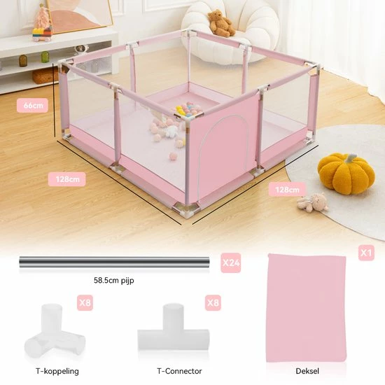 Comomy Grondbox - Vierkant Speelbox - Spel Kasteel - 128x128x66cm - Roze 6 Comomy Grondbox - Vierkant Speelbox - Spel Kasteel - 128x128x66cm - Roze - Afbeelding 6