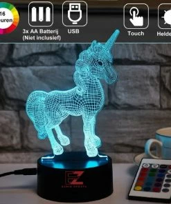 EZRIO SPORTS Nachtlampje Kinderen 3D Night Light LED Lamp 3D Lamp Tafellamp Slaapkamer Night Lamp Nachtlichtje Color Changing Unicorn Remote Control