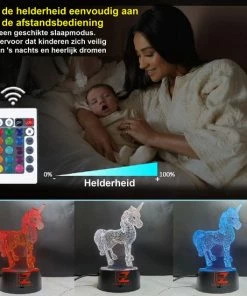 EZRIO SPORTS Nachtlampje Kinderen 3D Night Light LED Lamp 3D Lamp Tafellamp Slaapkamer Night Lamp Nachtlichtje Color Changing Unicorn Remote Control -Zwitsal - Winkel 550x550 648