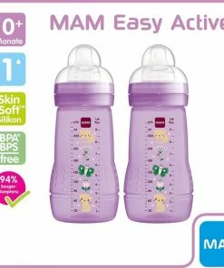 Easy Active Babyflesje In Een Set Van 2 (270 Ml), Babyfles Met SkinSoft Siliconen MAM-speentje In Maat 1, Drinkflesje Met Ergonomische Vorm, Vanaf 0+ Maanden, Violet,roze/roze-katje -Zwitsal - Winkel 550x550 654