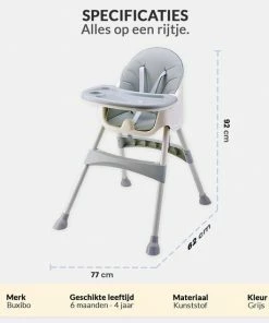 Buxibo 2in1 Baby Kinderstoel - Verstelbare Poten - Afneembare Dienblad - Eetstoel/Kinderstoeltje/Newborn - 92x62x77cm - Grijs -Zwitsal - Winkel 550x550 746