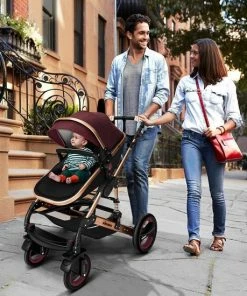 KIDUKU- 3 In 1 Combi-kinderwagen- Bordeaux- Zwart-goud- Buggy Incl. Autostoeltje-regenhoes- Inklapbaar -Zwitsal - Winkel 550x550 837