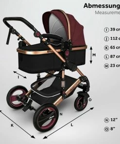 KIDUKU- 3 In 1 Combi-kinderwagen- Bordeaux- Zwart-goud- Buggy Incl. Autostoeltje-regenhoes- Inklapbaar -Zwitsal - Winkel 550x550 839