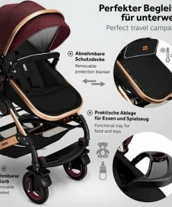 KIDUKU- 3 In 1 Combi-kinderwagen- Bordeaux- Zwart-goud- Buggy Incl. Autostoeltje-regenhoes- Inklapbaar -Zwitsal - Winkel 550x550 840