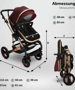 KIDUKU- 3 In 1 Combi-kinderwagen- Bordeaux- Zwart-goud- Buggy Incl. Autostoeltje-regenhoes- Inklapbaar -Zwitsal - Winkel 550x550 842