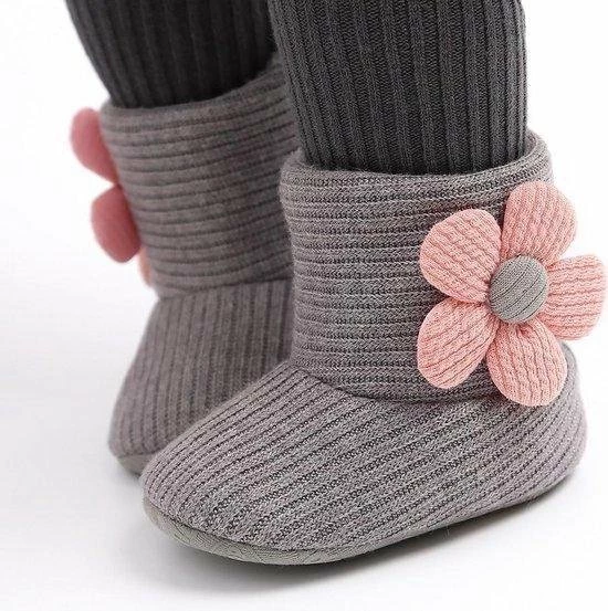 Happy Alpaca Babyslofjes - Winter Sloffen - Grijs - Met Bloempje - Maat 21 Voor 12-15 Mnd (13 Cm) 2 Happy Alpaca Babyslofjes - Winter Sloffen - Grijs - Met Bloempje - Maat 21 Voor 12-15 Mnd (13 Cm) - Afbeelding 2