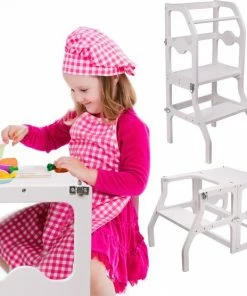 Merkloos Learning Tower / Leertoren - Keukenhulp - Inklapbaar Tot Tafel En Stoel - Wit - Opstap Montessori -Zwitsal - Winkel 550x556 4
