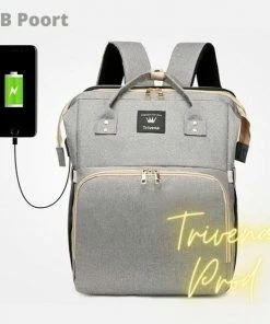 Trivena Luier- En Verzorgingstas - Luiertassen - Baby Rug Tas Met Isoleervak - Reis Rugzak - Luiertas - Unisex/Jongens/Meisjes - Grijs - Luier Tas - Verzorgingstas Baby - Uitschuifbaar Verschoon/ Slaap Bedje - Incl Matrasje Baby - USB Poort -Zwitsal - Winkel 550x556 6