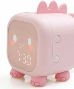 WT Trading Dinosaurus Slaaptrainer – Wekker,Nachtlamp En Eake-up Light In één – Roze