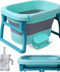 FOXSPORT Babybadje - Inklapbaar Bad - Bad Baby - Zitbad - Bath Bucket - Opvouwbaar Bad Kinderen - Baby Badje - Opvouwbaar Bad Baby - Baby Badkussen - Geschikt Voor Kinderen Van 0-12 - Met Standaard, Met Badmat, Met Badkruk
