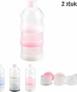 Fop En Bij 2x Poedertoren - Roze - Toren Melkpoeder Doseerdoosjes - Bewaarbakjes Voedingstoren - Baby - Melktoren Reisbox - Babyvoeding