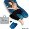 Telano Zwangerschapskussen XXL - Extra Hoes En Opbergtas - Exclusieve Gouden Rits - Velvet Stof - Voedingskussen - U Vorm - Extra Groot - Zijslaapkussen - Blauw
