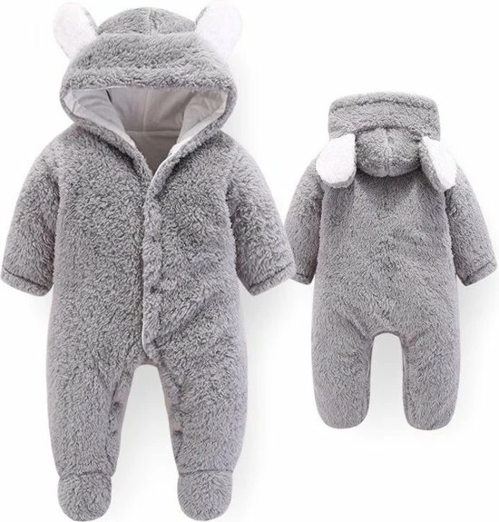 Merkloos Extra Dikke Winter Beren Onesie Jumpsuit Baby - Maat 80 - Grijs 2 Merkloos Extra Dikke Winter Beren Onesie Jumpsuit Baby - Maat 80 - Grijs - Afbeelding 2